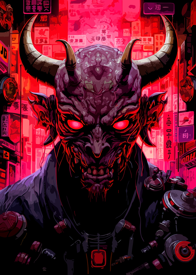 Cyberpunk Oni Demon Portrait