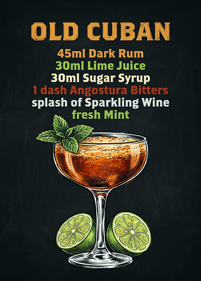 Old Cuban Cocktail Recipe Poster