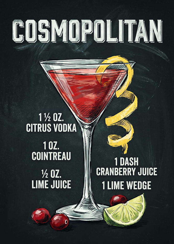 Cosmopolitan Cocktail Recipe Chalkboard Art