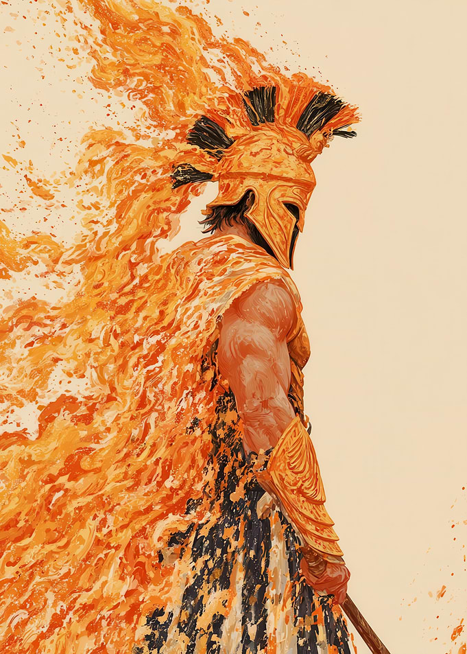 Spartan Warrior Engulfed in Flames