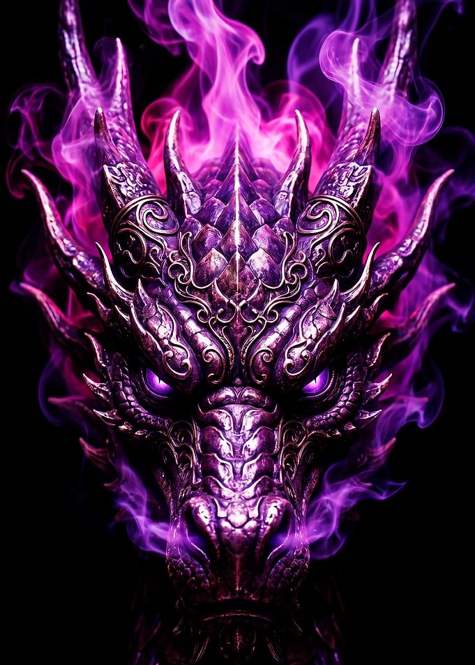 Majestic Purple Fire Dragon Portrait