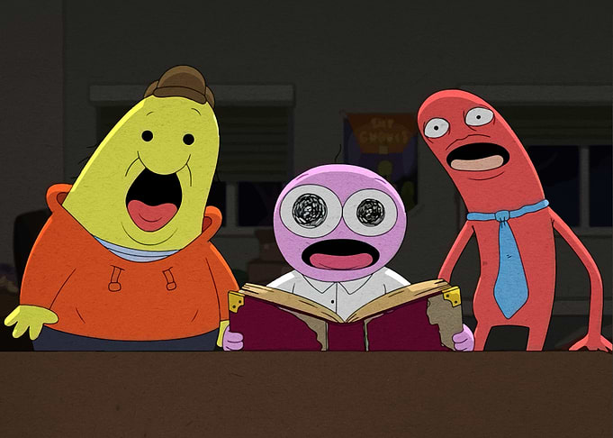 Smiling Friends characters reading a book