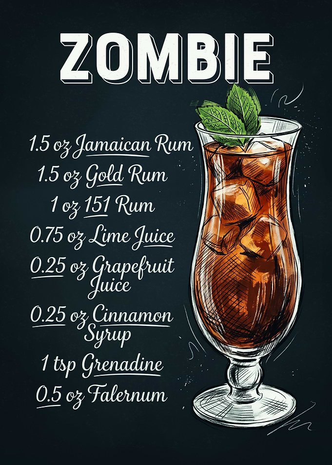 Zombie Cocktail Recipe Chalkboard Art