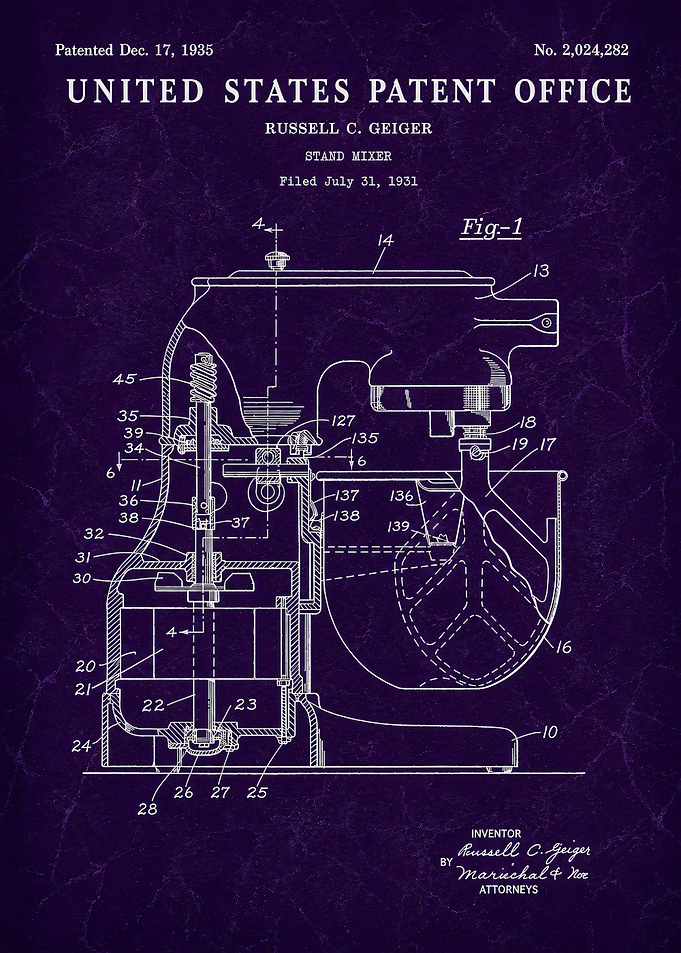 Vintage Stand Mixer Patent Blueprint
