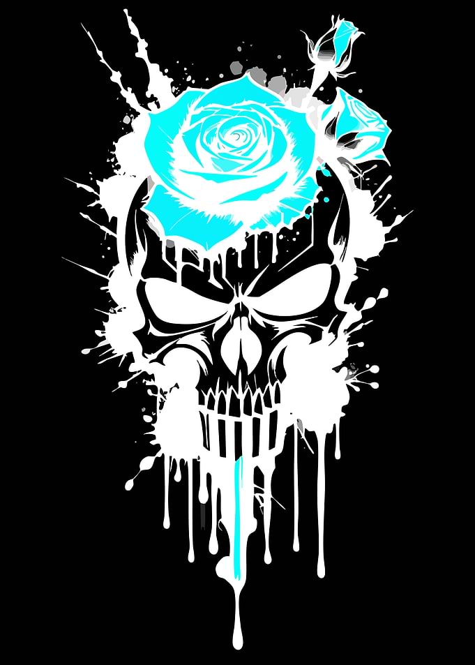 Neon Blue Rose Skull Graphic