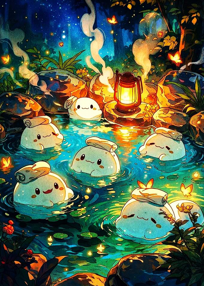 Cute Slimes Relaxing in Hot Spring