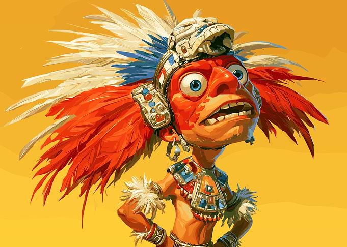 Cartoon Aztec Warrior Character Portrait