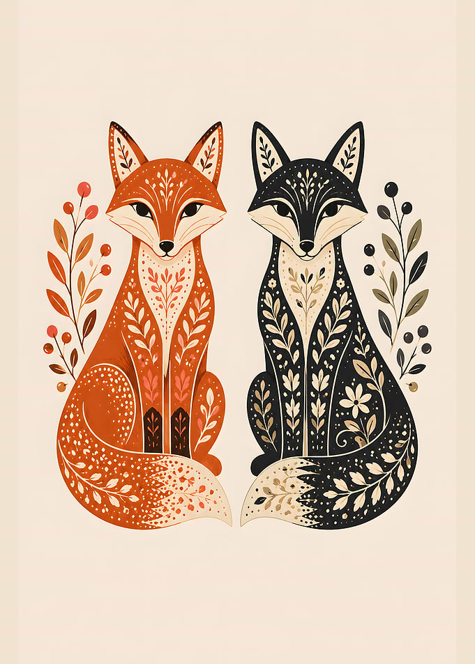 Enchanted Woodland Foxes - Folk Forest Art