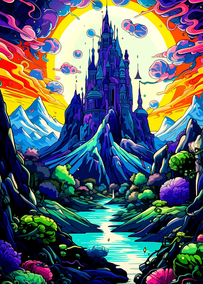 Psychedelic Fantasy Castle Landscape