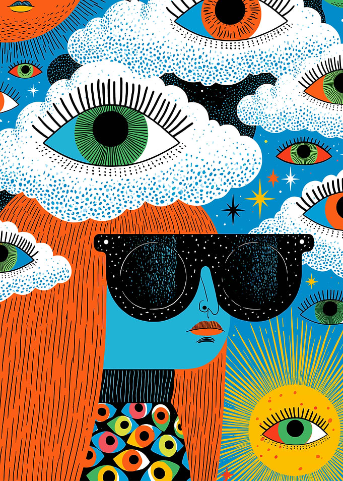 Surreal Woman with Many Eyes