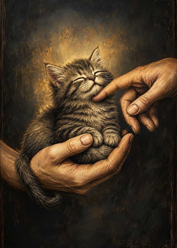 Gentle Hands Holding a Tiny Kitten