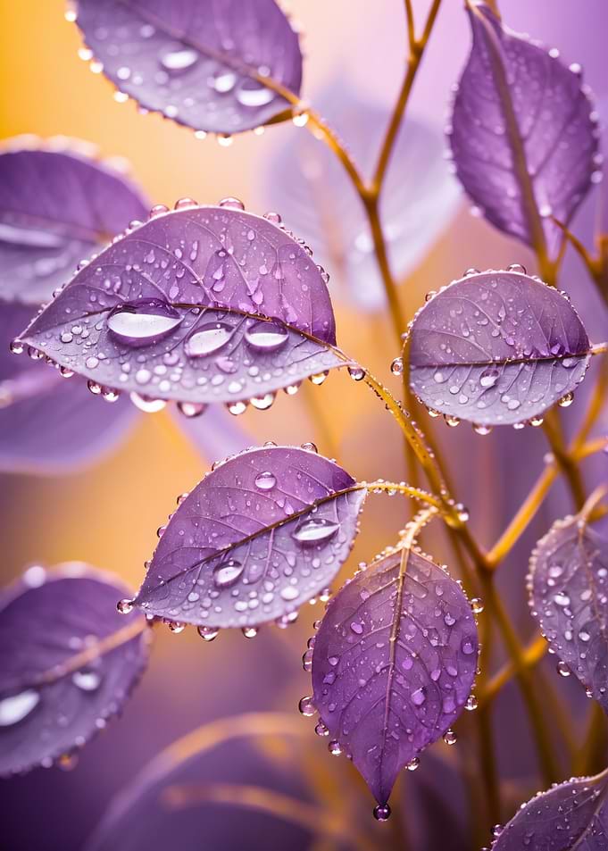 Dew-Covered Purple Leaves