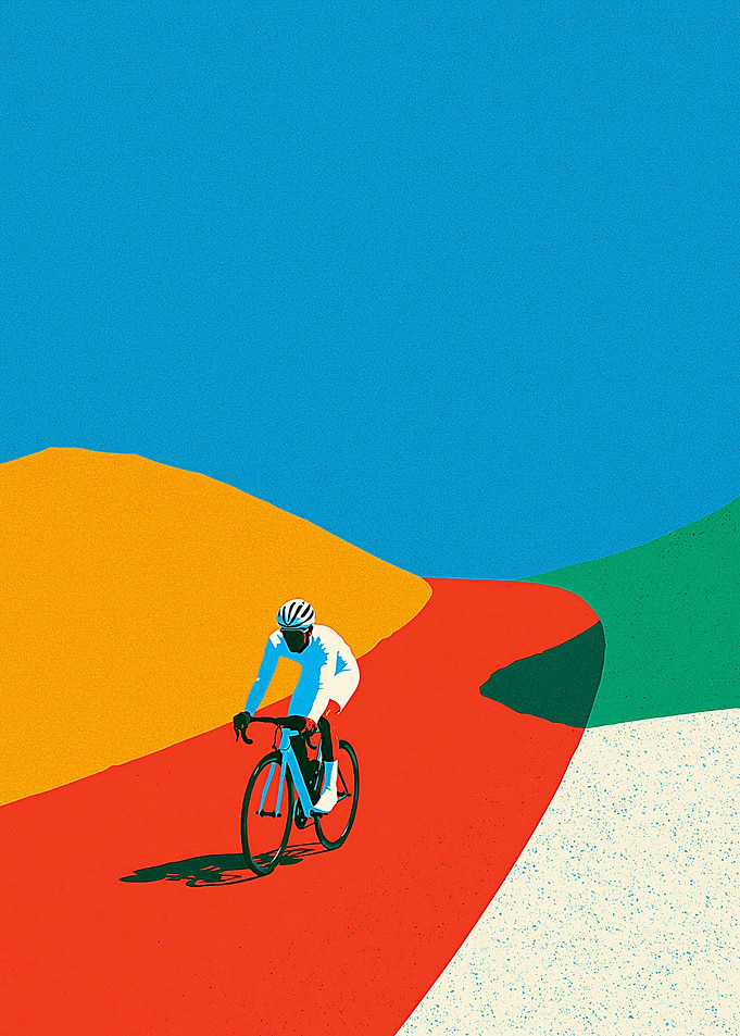 Minimalist Cyclist on Red Road