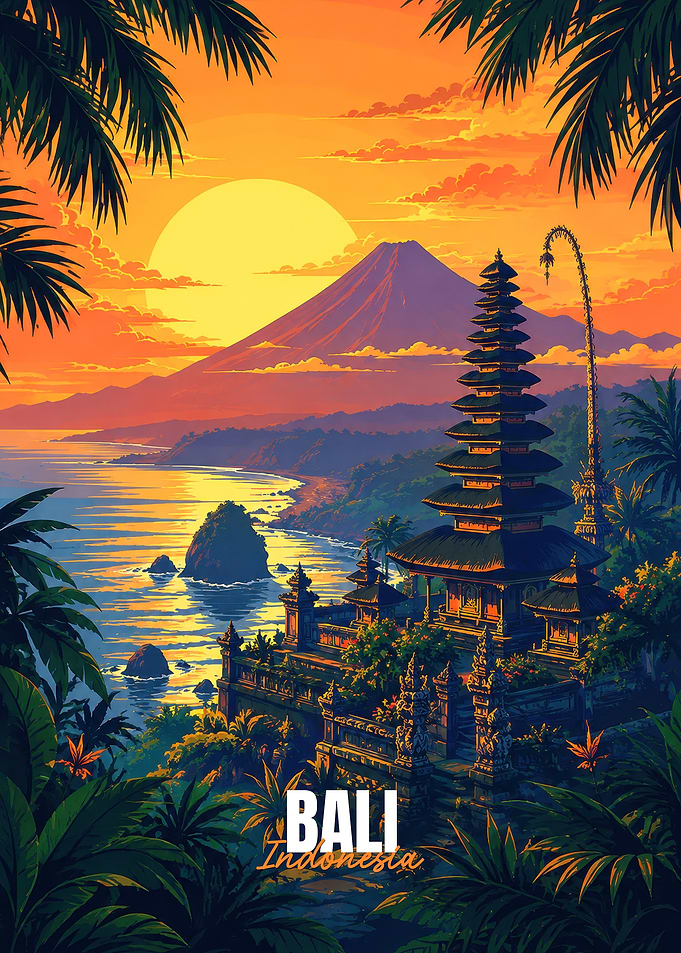 Bali Indonesia Tropical Sunset Poster