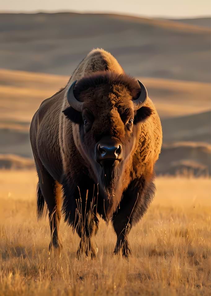 Majestic American Bison in Golden Grassland