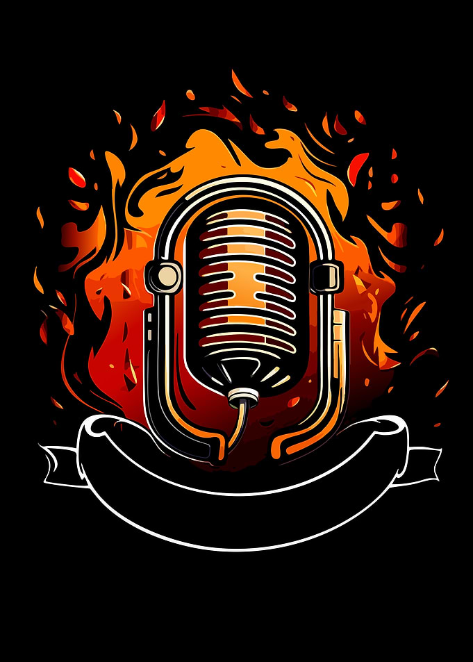 Vintage Microphone Engulfed in Flames