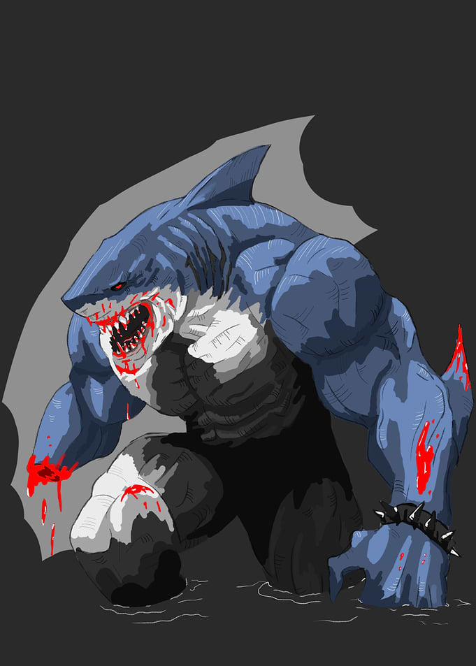 Muscular Shark Monster Illustration