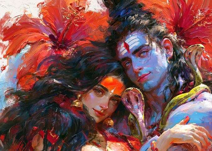 Shiva and Parvati Divine Portrait