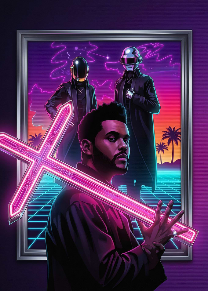 The Weeknd and Daft Punk Synthwave Art