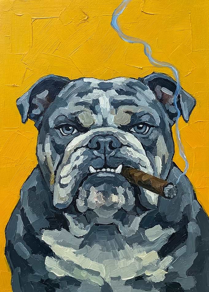 Tough Bulldog Smoking a Cigar