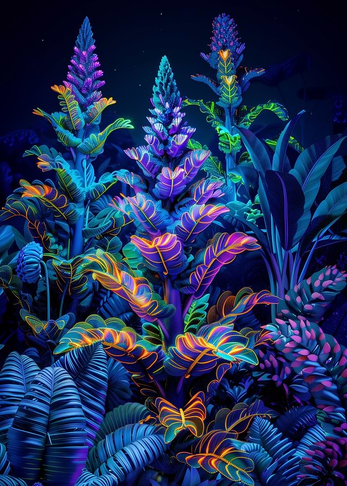 Neon Bioluminescent Tropical Jungle Plants