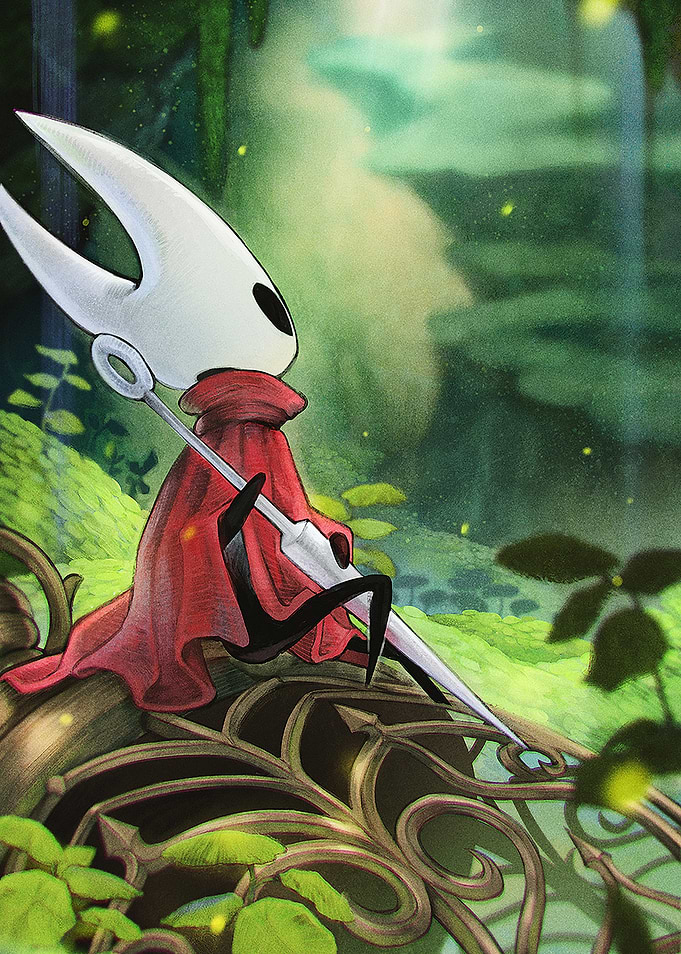 Hornet from Hollow Knight resting