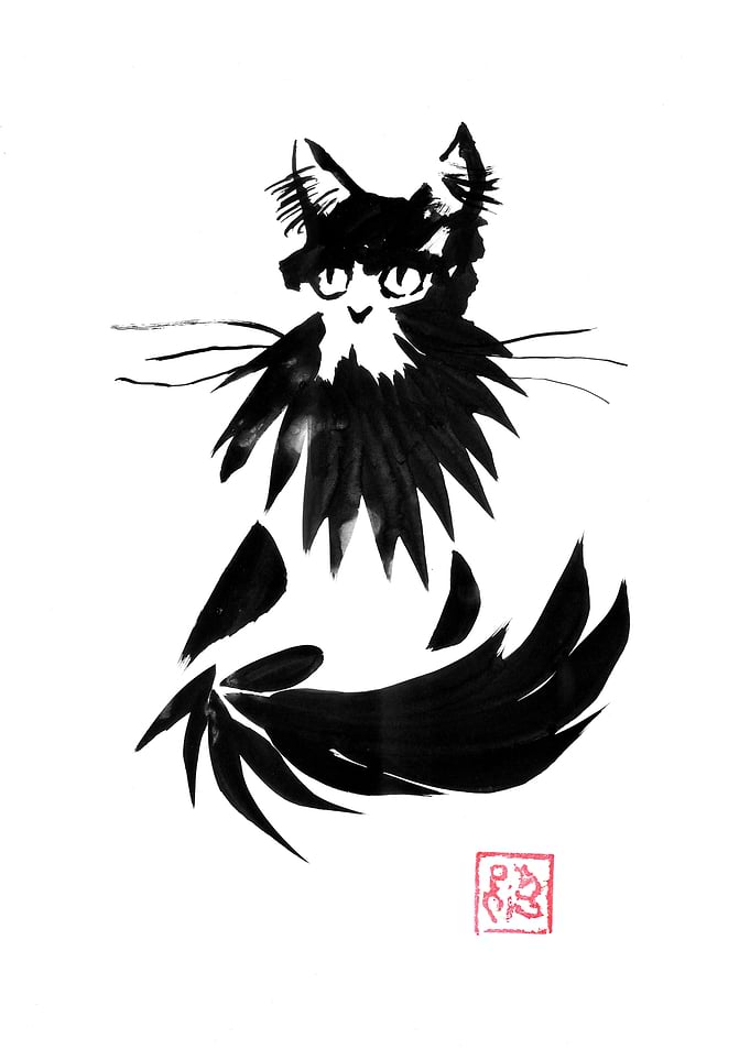 Sumi-e Style Ink Wash Cat