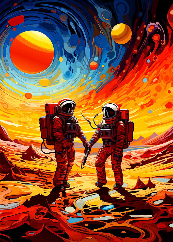 Astronauts Exploring a Vibrant Alien Planet