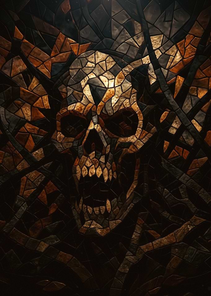 Obituary Mosaic Skull Stained Glass Art