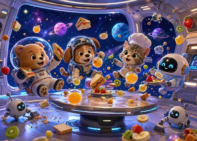 Cute Animals Having Space Picnic