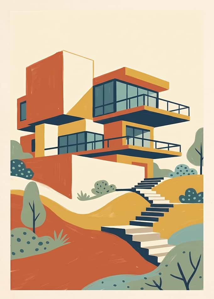 Modernist Architectural Villa Illustration