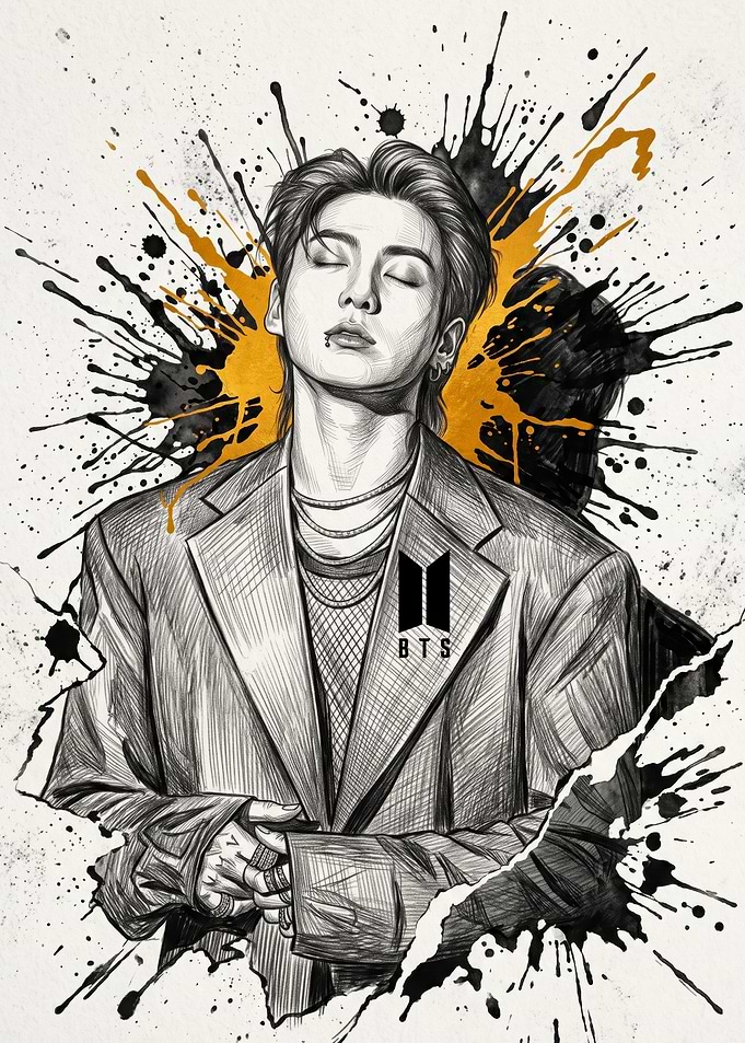 Jungkook BTS Ink Splatter Portrait