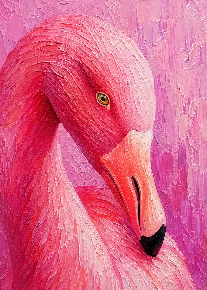 Textured Oil Painting of a Flamingo
