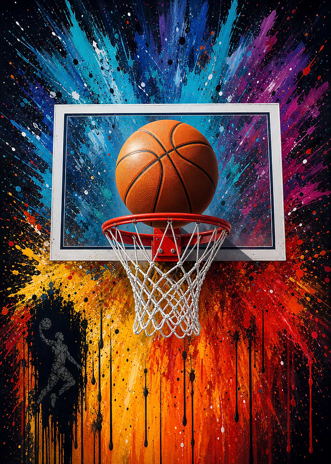 Vibrant Basketball Hoop Splatter Art