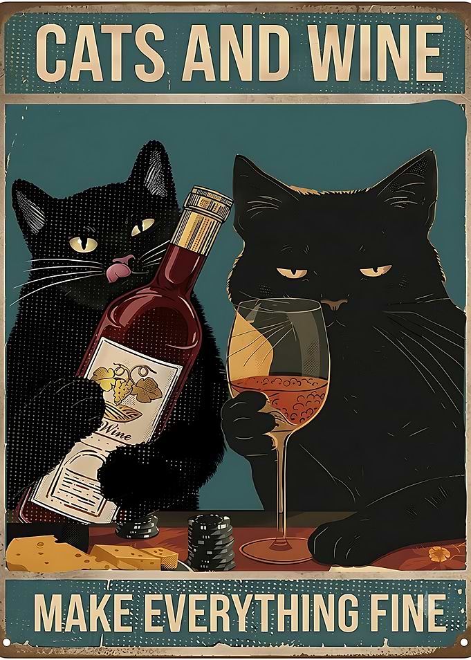 Cats and Wine Vintage Metal Sign