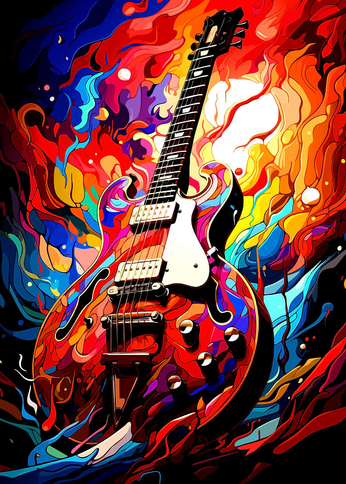 Abstract Colorful Electric Guitar Art