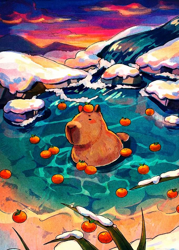 Capybara Relaxing in Hot Spring