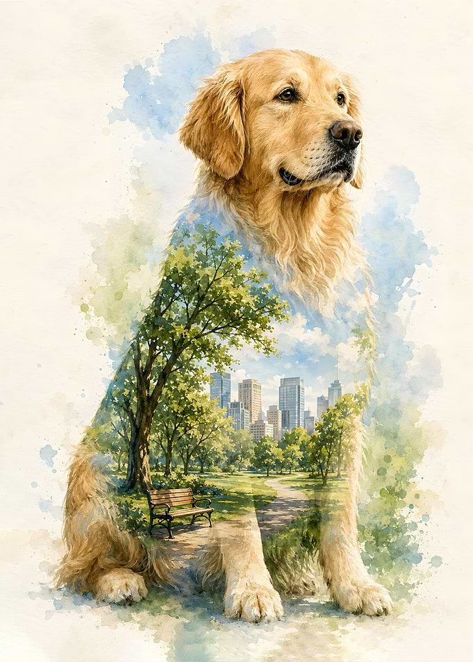 Golden Retriever City Park Sunrise
