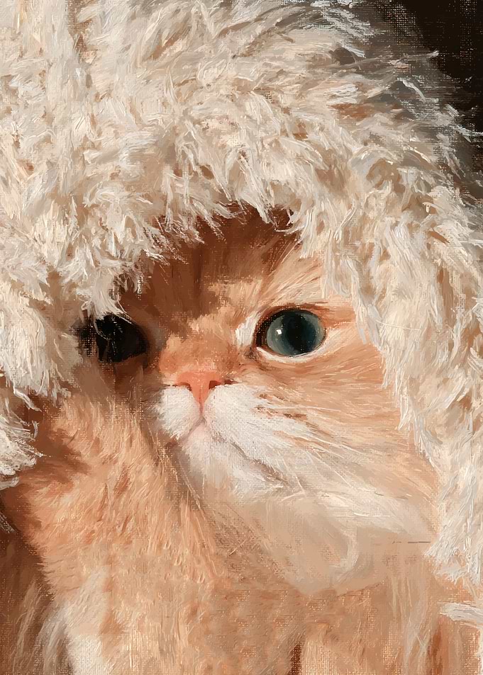 Cute Ginger Kitten in Furry Hat