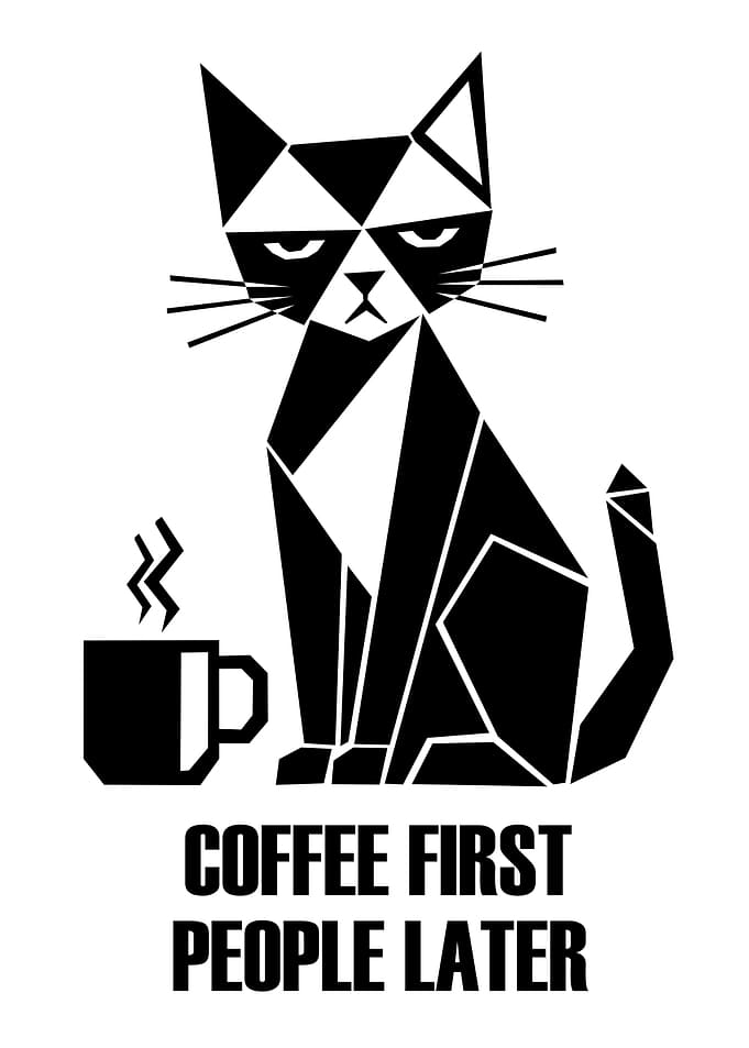 Grumpy Geometric Cat Coffee Poster