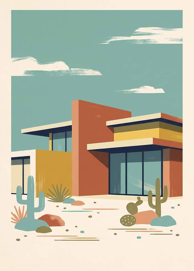 Mid-Century Modern Desert Home Illustration