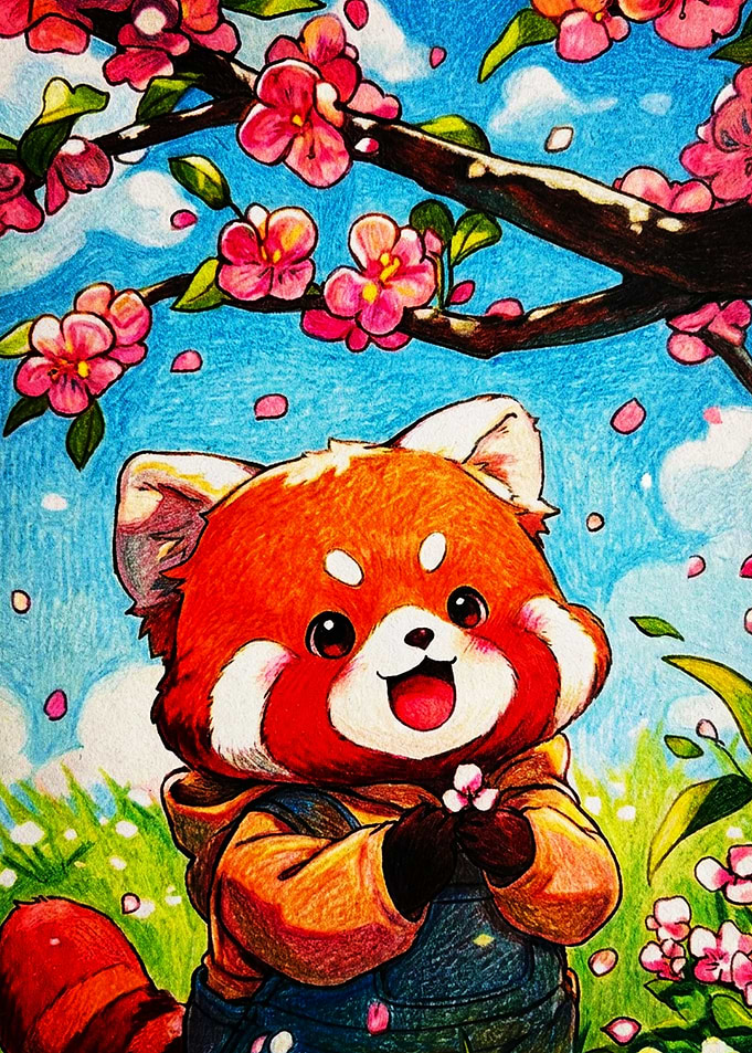 Cute Red Panda in Springtime