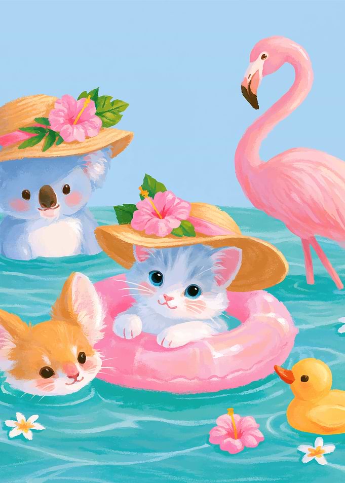 Cute Animals Swimming in Pool