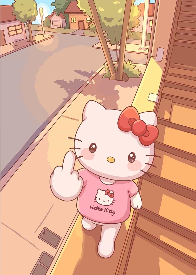 Hello Kitty giving the middle finger