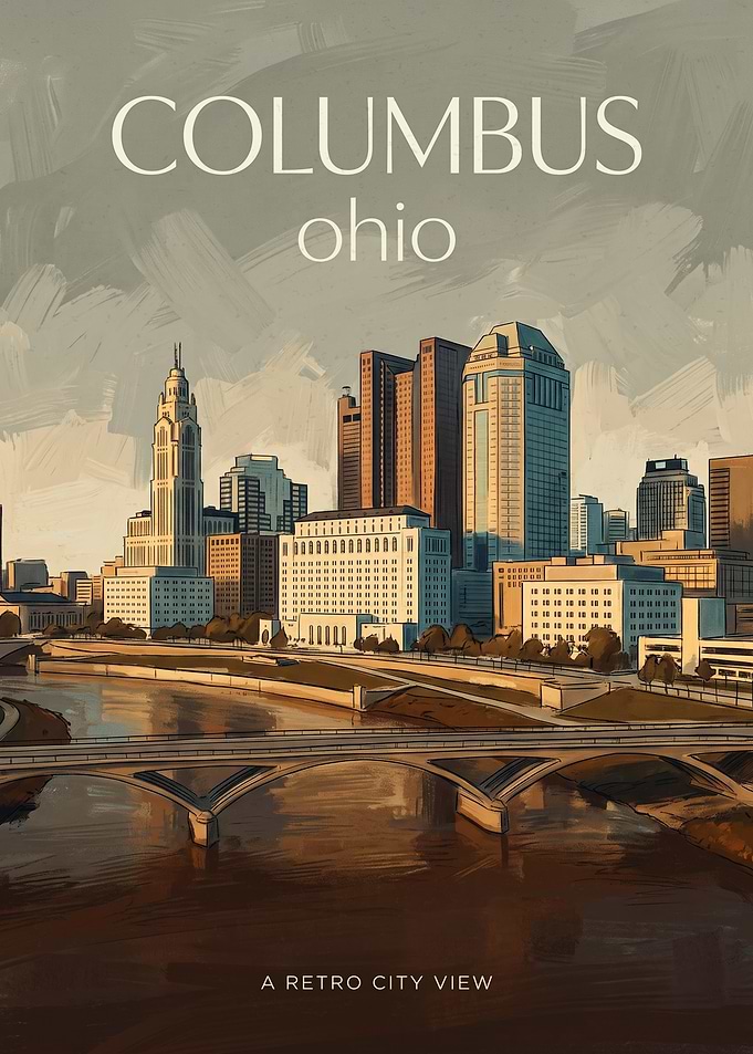 Columbus Ohio Retro Cityscape Poster