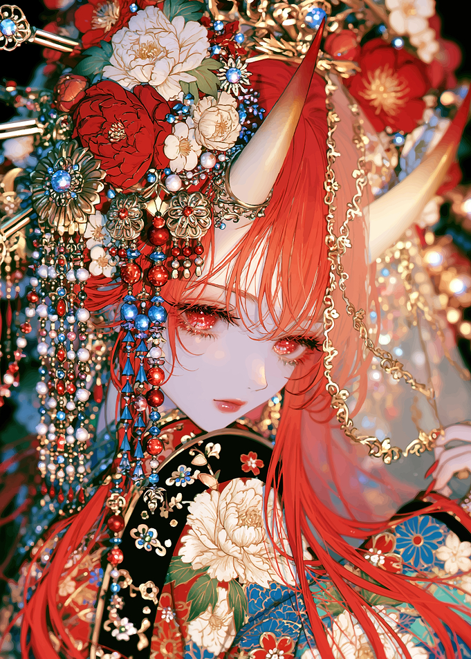 Elegant Oni Princess with Floral Ornaments