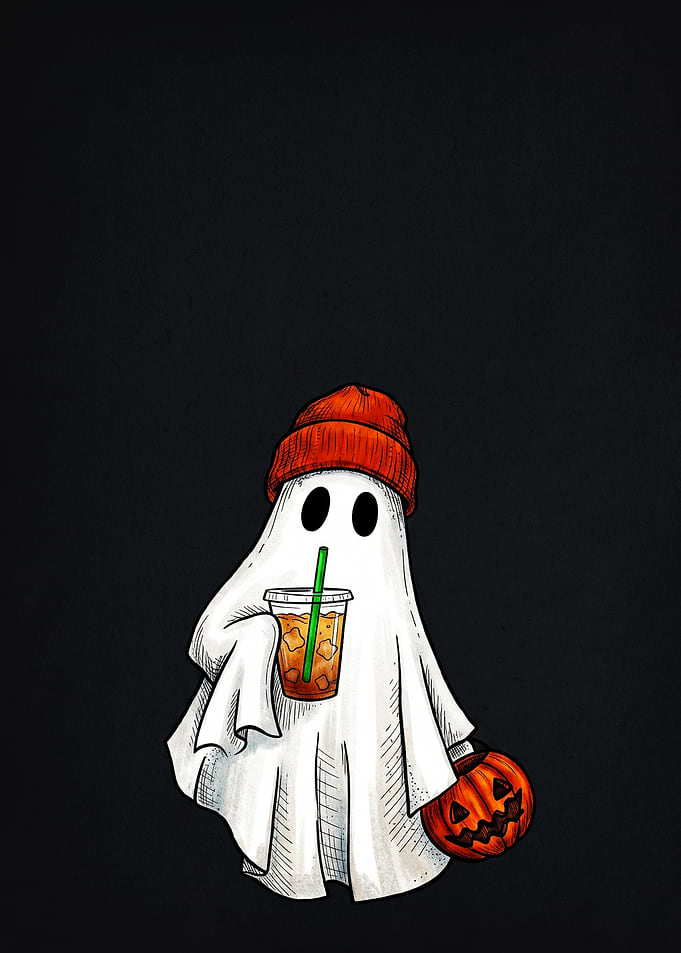 Cute Ghost with Iced Coffee