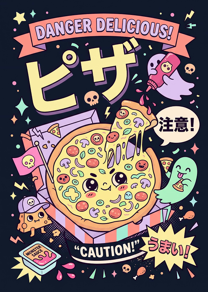 Danger Delicious Kawaii Pizza Poster