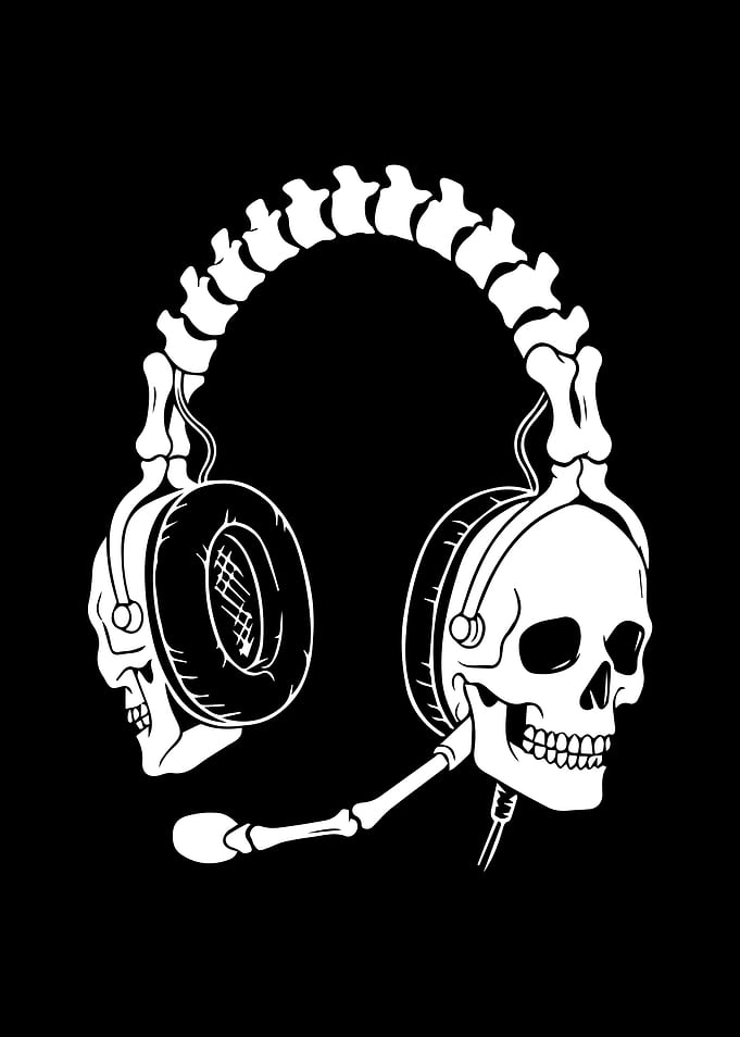 Skeleton Gaming Wall Art - Skull Headphones Gamer Room Poster for Gaming Setup Decor