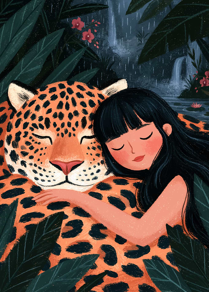 Girl Sleeping with a Leopard